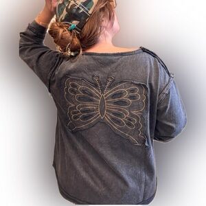 Charcoal fleece with Butterfly Design
